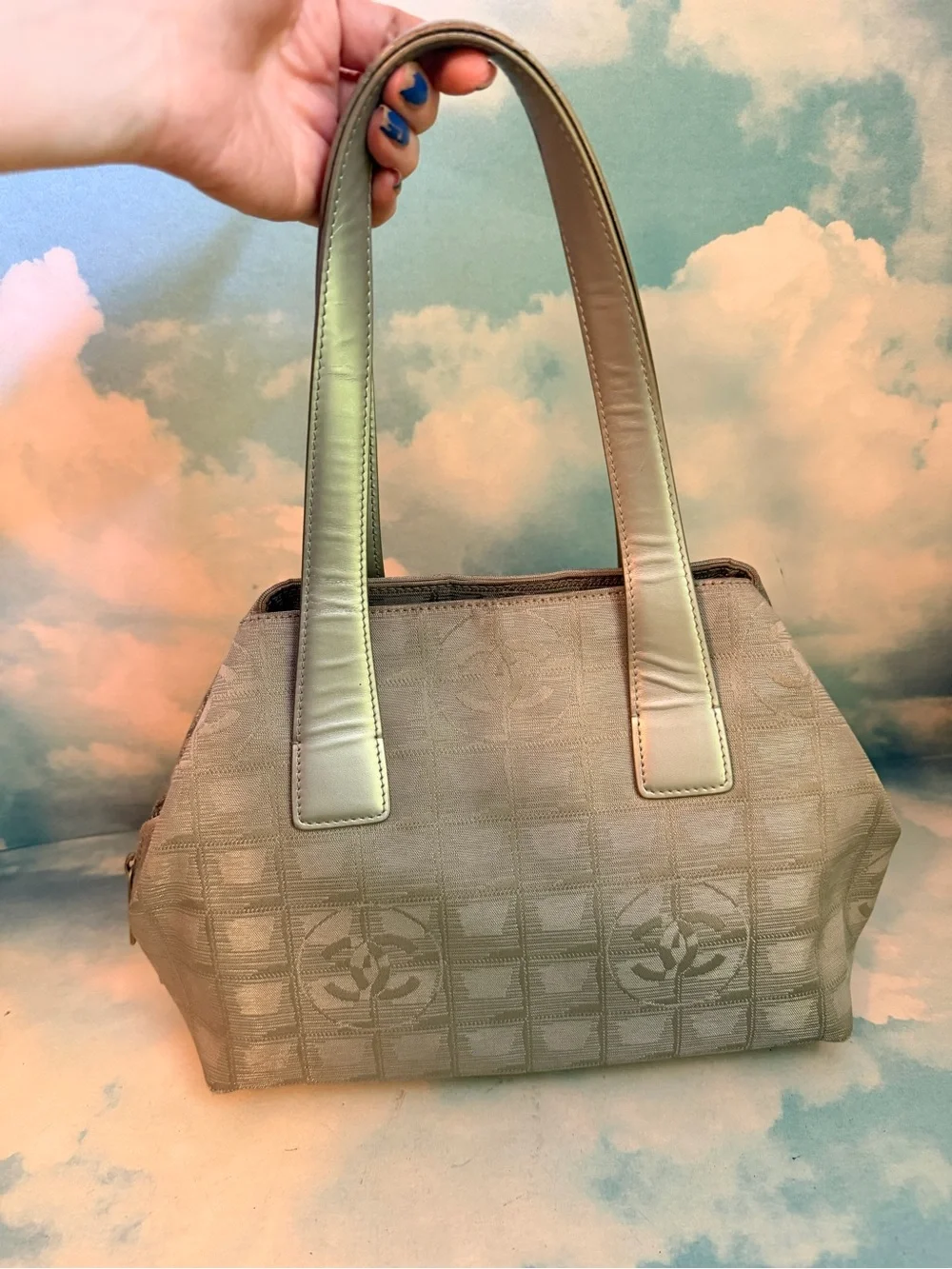 CHANEL gray Jacquard Satchel with silver Top Handles